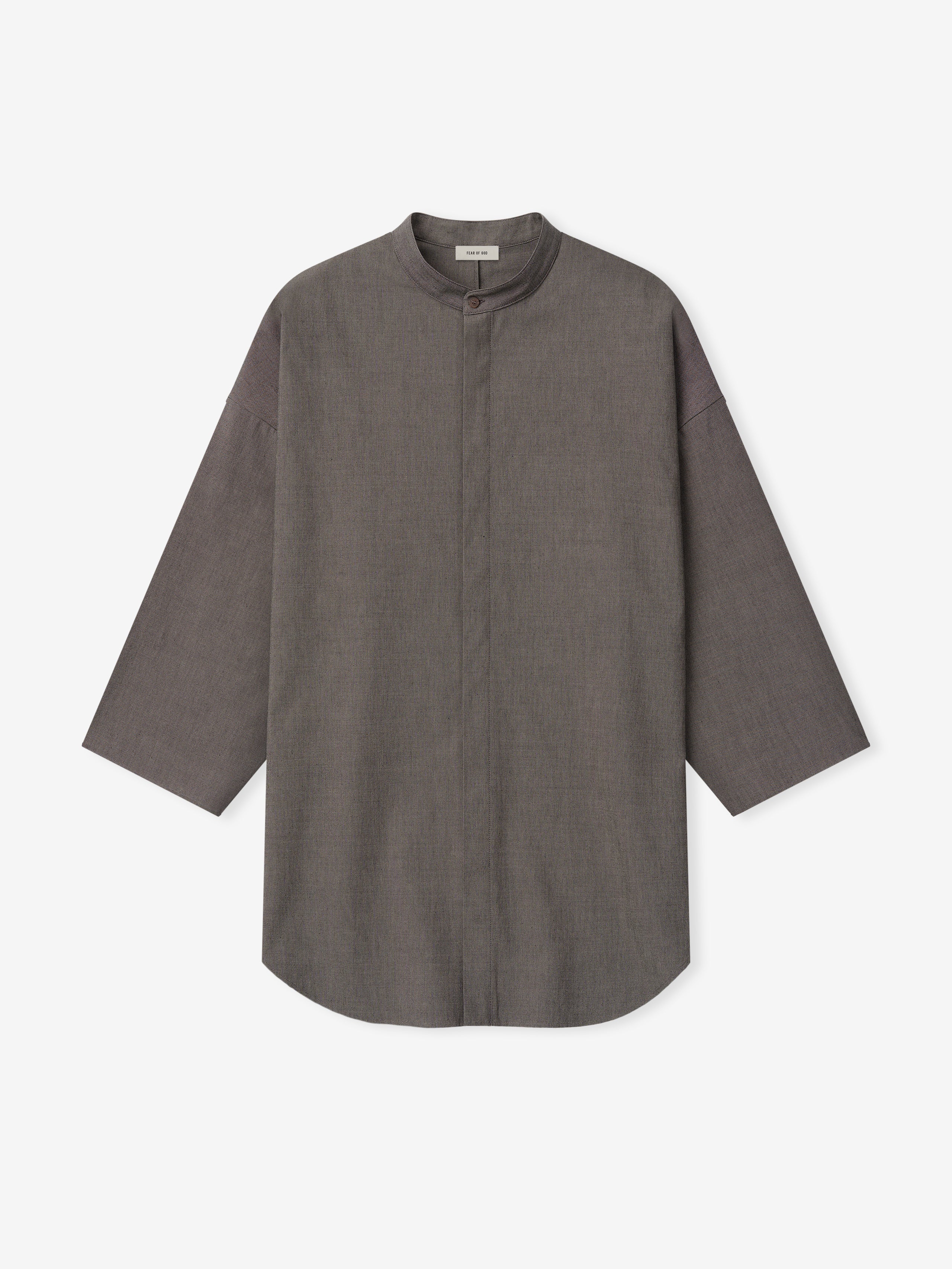 Cotton Wool Oxford Mandarin Relaxed Short Sleeve Shirt